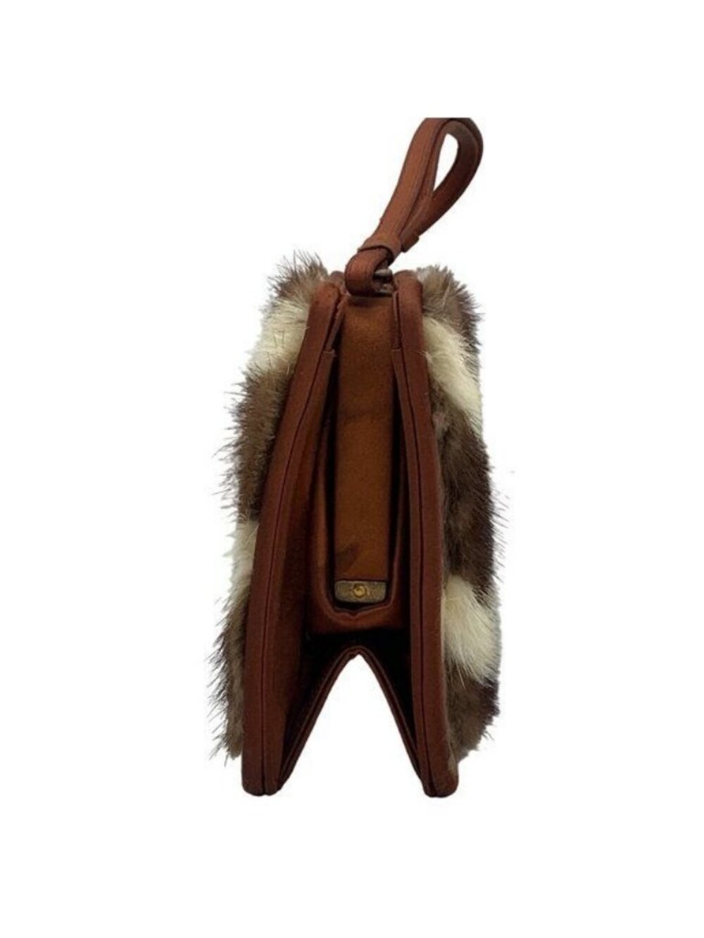 Vtg NETTIE ROSENSTEIN Mink Fur Silk Animal Print Handbag Purse 1950s - Picture 4 of 10